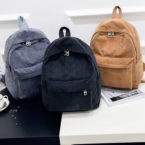 2019 New Corduroy Women Backpack Pure Color