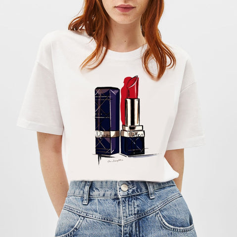 Women's Lipstick Hand-drawn Art T Shirt
